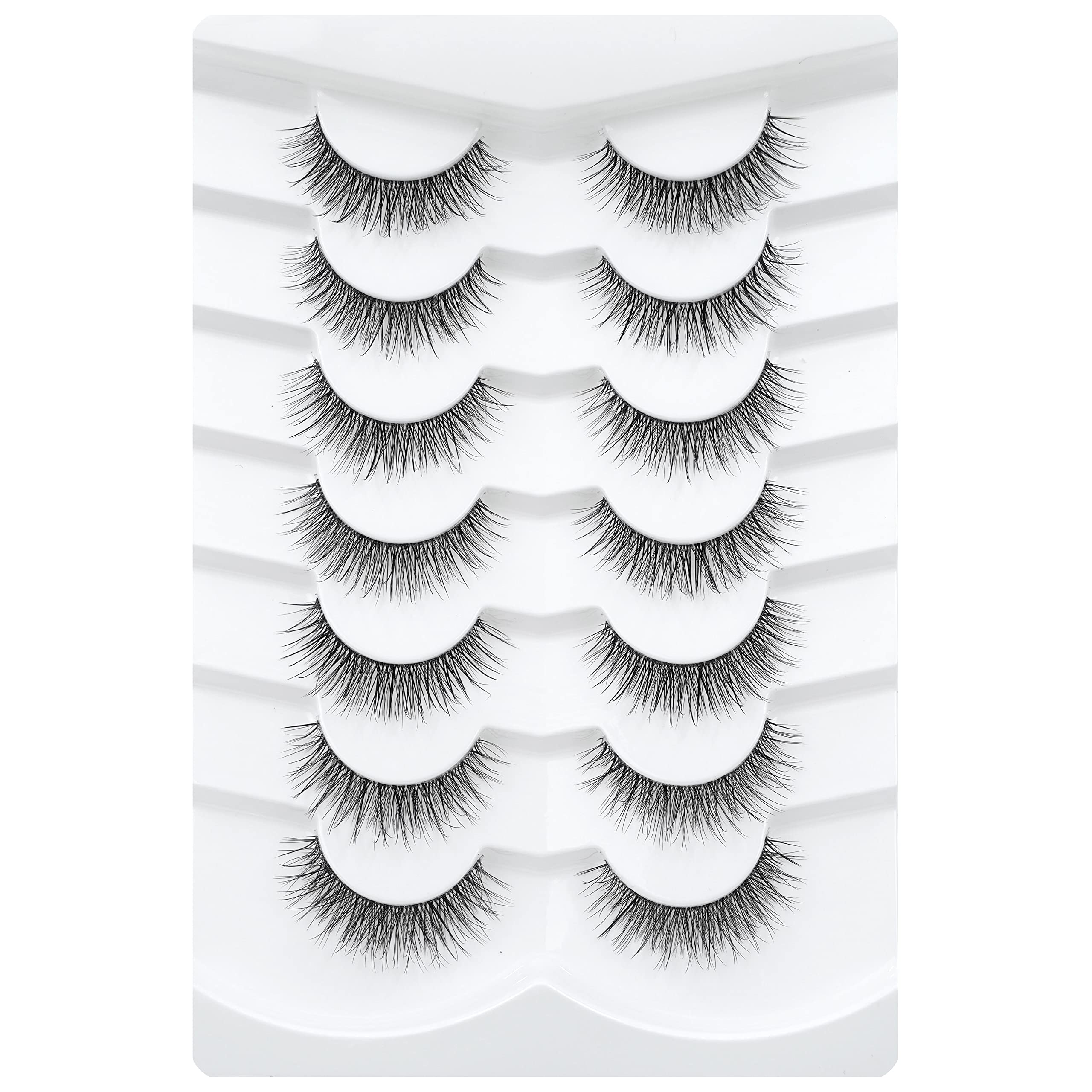 3D Clear Band False EyeLashes Soft Faux Mink Lashes Wispy Fluffy Eyelashes Natural Cat Eye Short Reusable 7 Pairs Happy Heartbeat (No.201)
