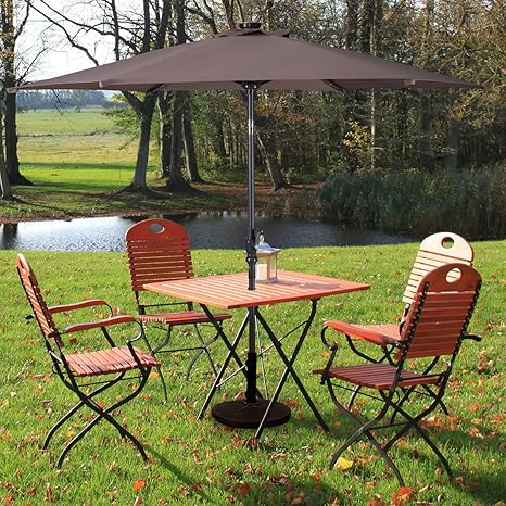 Amazon Com Giantex 9ft Market Patio Umbrella W Solar Lights Outdoor Table Umbrella W Push Button Tilt And Crank 180g Polyester And Sturdy Ribs Sun Umbrellas For Market Garden Beach Pool Tan Kitchen Dining
