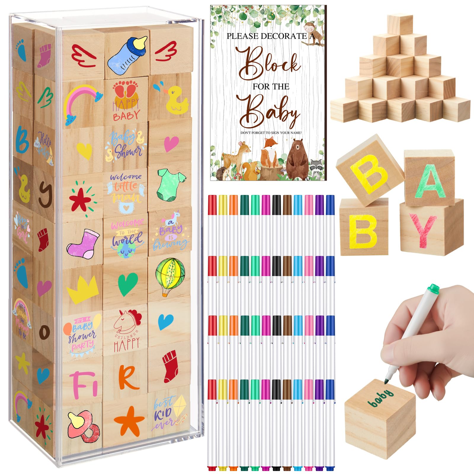 Baby Shower Game Prizes 125-Pc Baby Shower Block Game – 100 Wooden ...