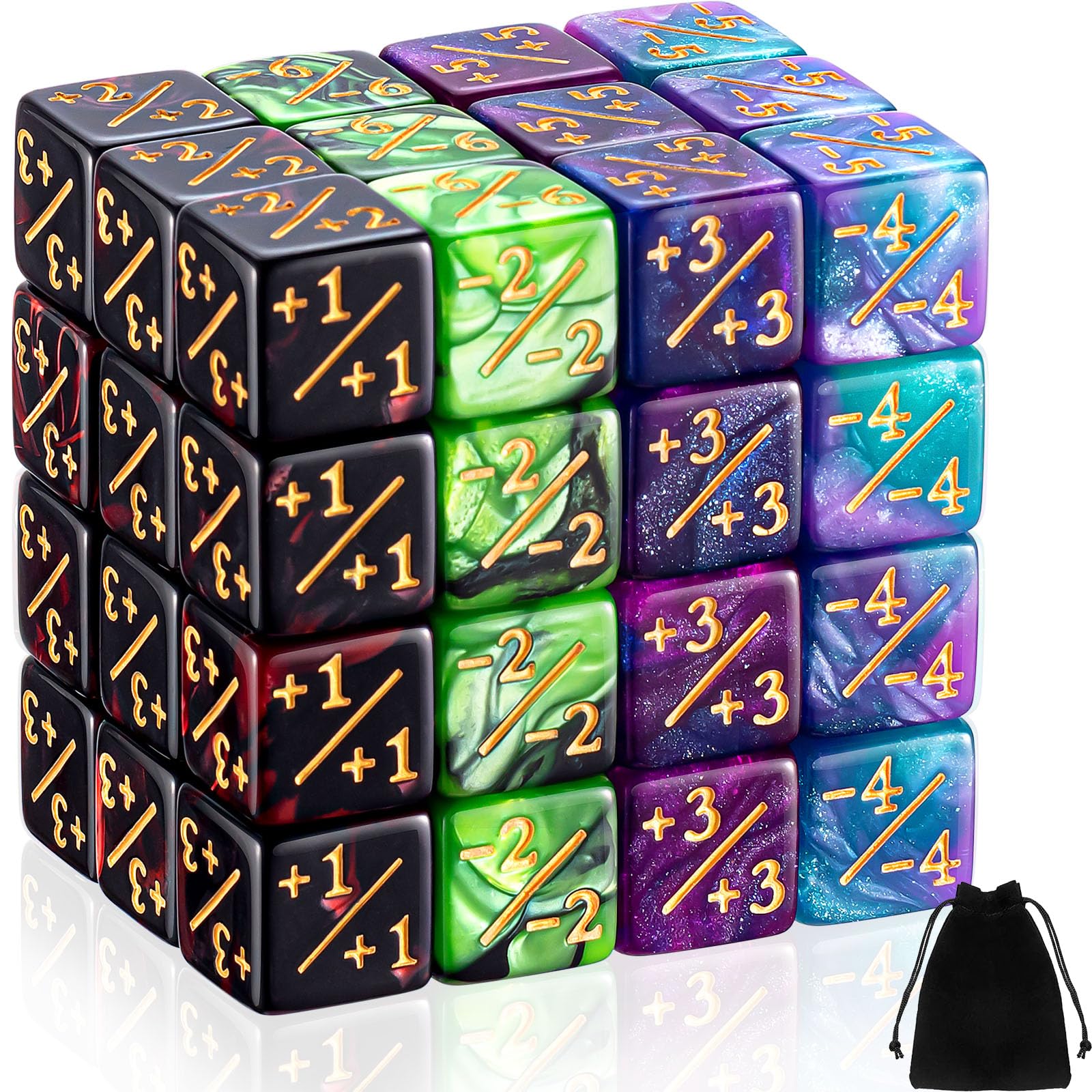 Sumind 48 Pcs Magic Life Counter Dice -1/+1 Counters Commander Buff Tokens 6 Sided Dice Loyalty Life Gifts Compatible With MTG CCG TCG Cards Gaming Accessory (Delicate Style)