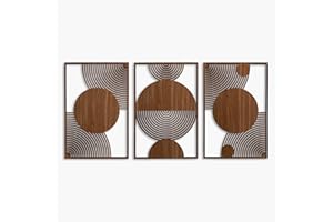 Mid Century Modern Wall Art Wood Decor, Boho Wood Wall Art in Midcentury Modern Style, Set of 3 Large Wooden Mid Century Wall
