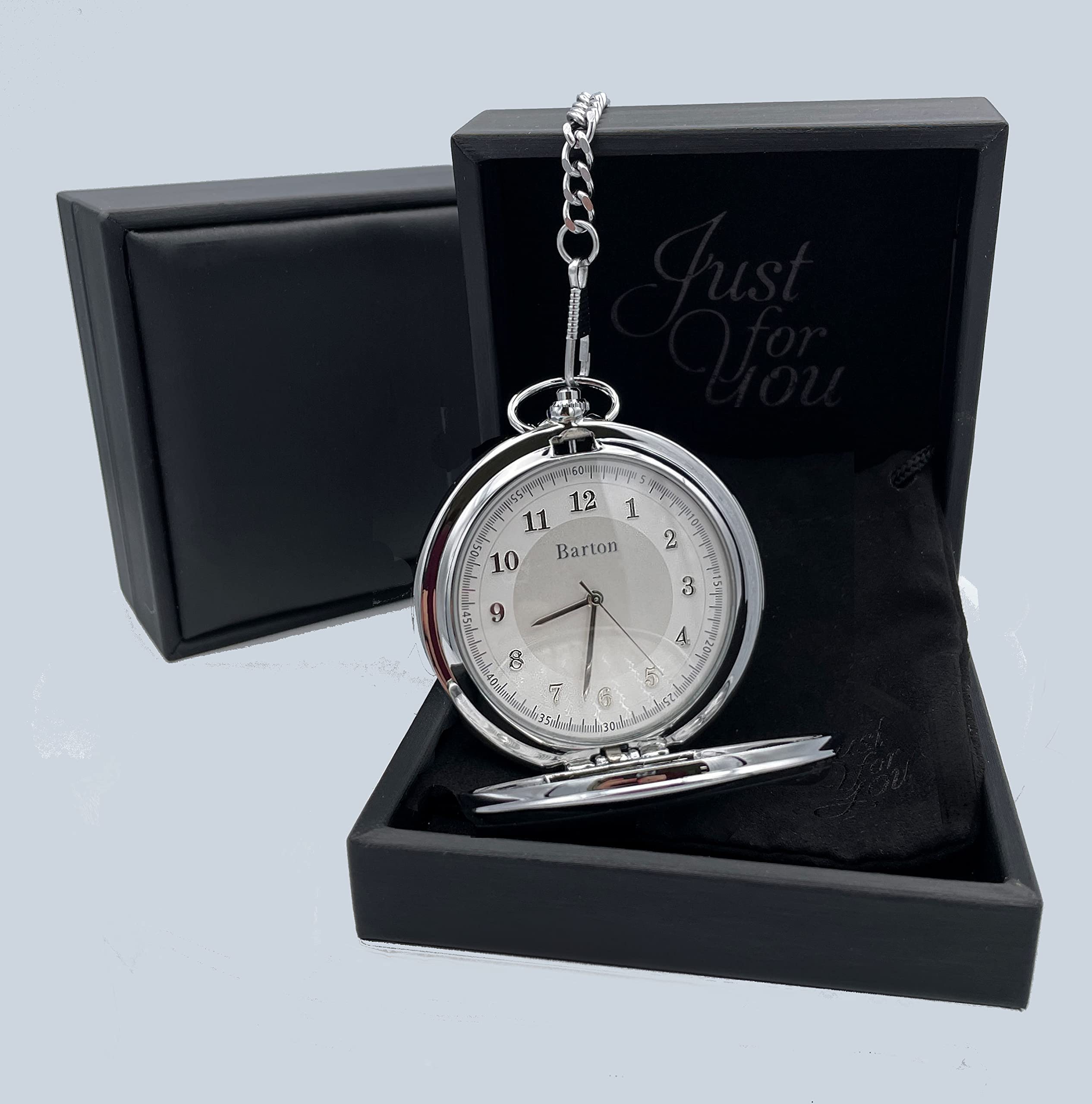 Personalized Silver Pocket Watch with Glass Cover Custom Engraved Free - Stainless Steel Timepiece with Gift Box, Free Engraving - Ships from USA