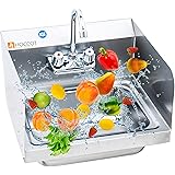 HOCCOT 304 Stainless Steel Sink, Wall Mounted Commercial Restaurant Sink, Hand Washing Sink with Side Splashes, Utility Sink