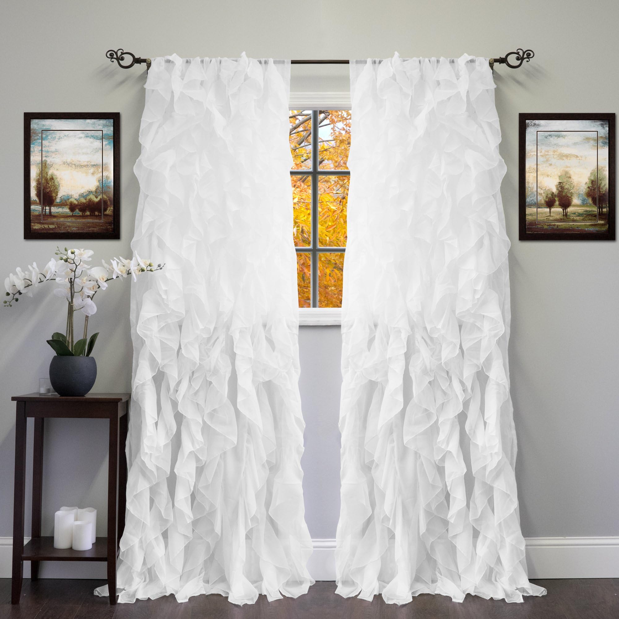 Dekor World Sheer Vertical Cotton Ruffel Curtain Set of 2- White (110 X 215 Cm,4 X 7 Feet)