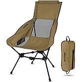 MARCHWAY Lightweight Folding High Back Camping Chair with Head Support, Stable Portable Compact for Outdoor Camp, Travel, Beach, Picnic, Festival, Hiking, Backpacking (Highback Khaki)
