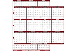 SWIFTMAPS 24" x 36" SwiftGlimpse 2024 Wall Calendar, Paper Folded, 12 Month Annual Yearly Wall Planner, Reversible, Horizontal/Vertical, Maroon