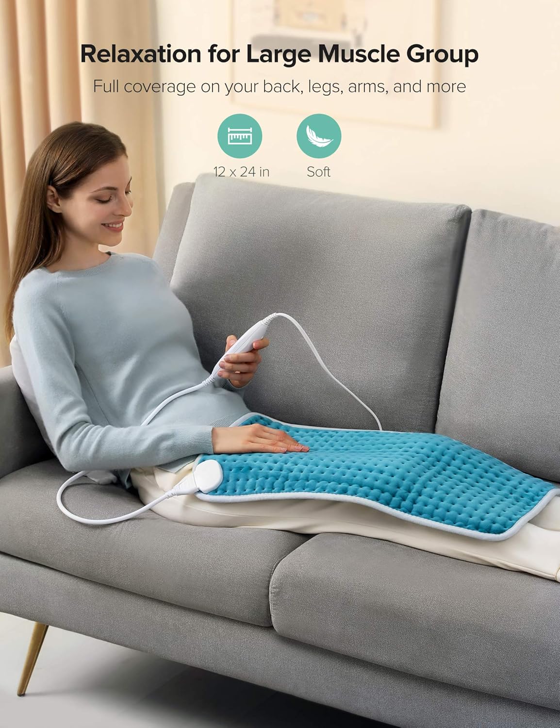 Heating Pad for Back Pain and Cramps Relief, Sable 12"x24" Large Electric Hot Heated Pad, Auto Shut Off, 6 Heating Settings, Moist & Dry Heat Therapy for Shoulder Neck Arm Leg Knee: Health & Personal Care