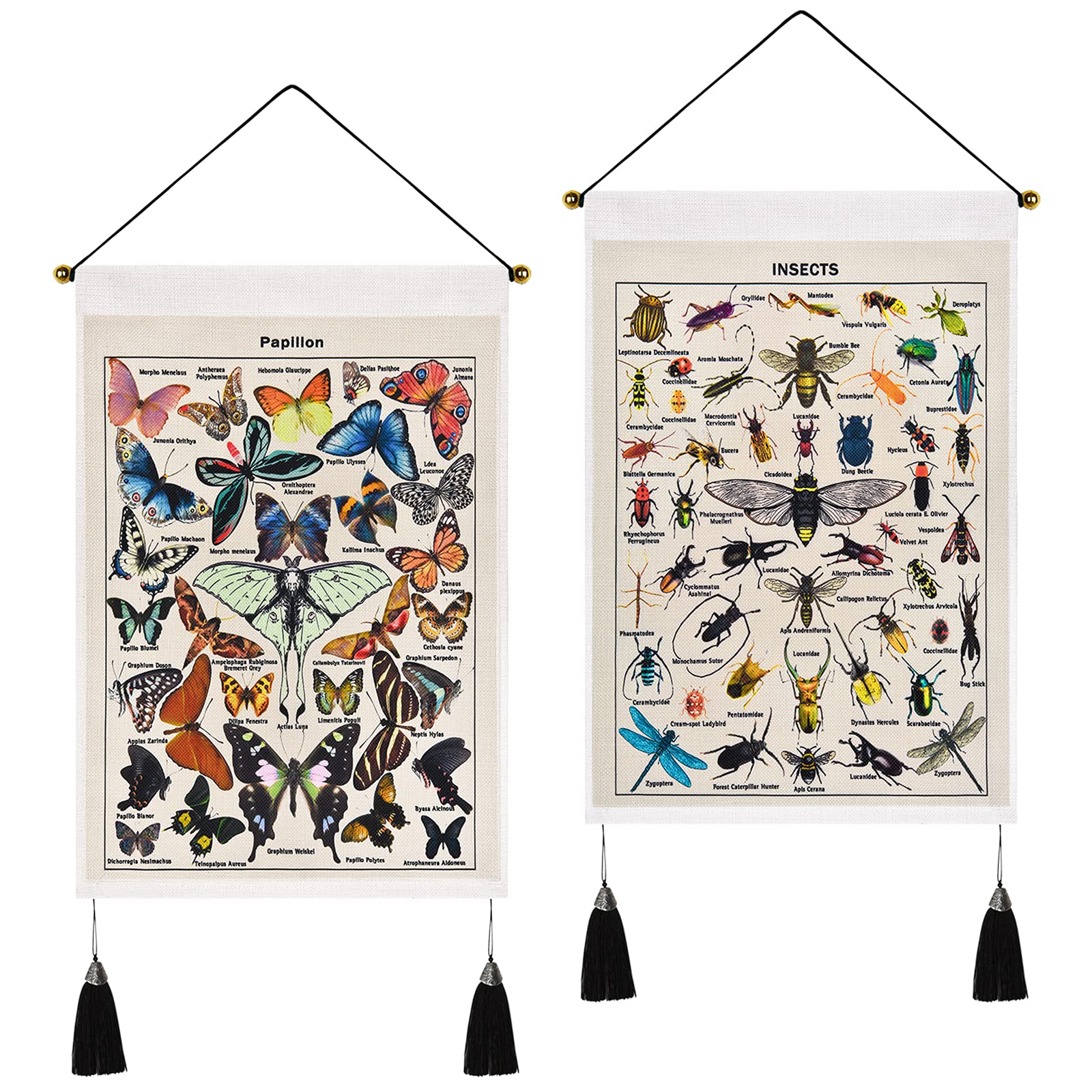 Alishomtll 2 Pcs Butterfly Tapestry Vintage Beige Tapestries Aesthetic Tapestry Chart Tapestry Wall Hanging for Room 14x20 Inches (35x50cm)