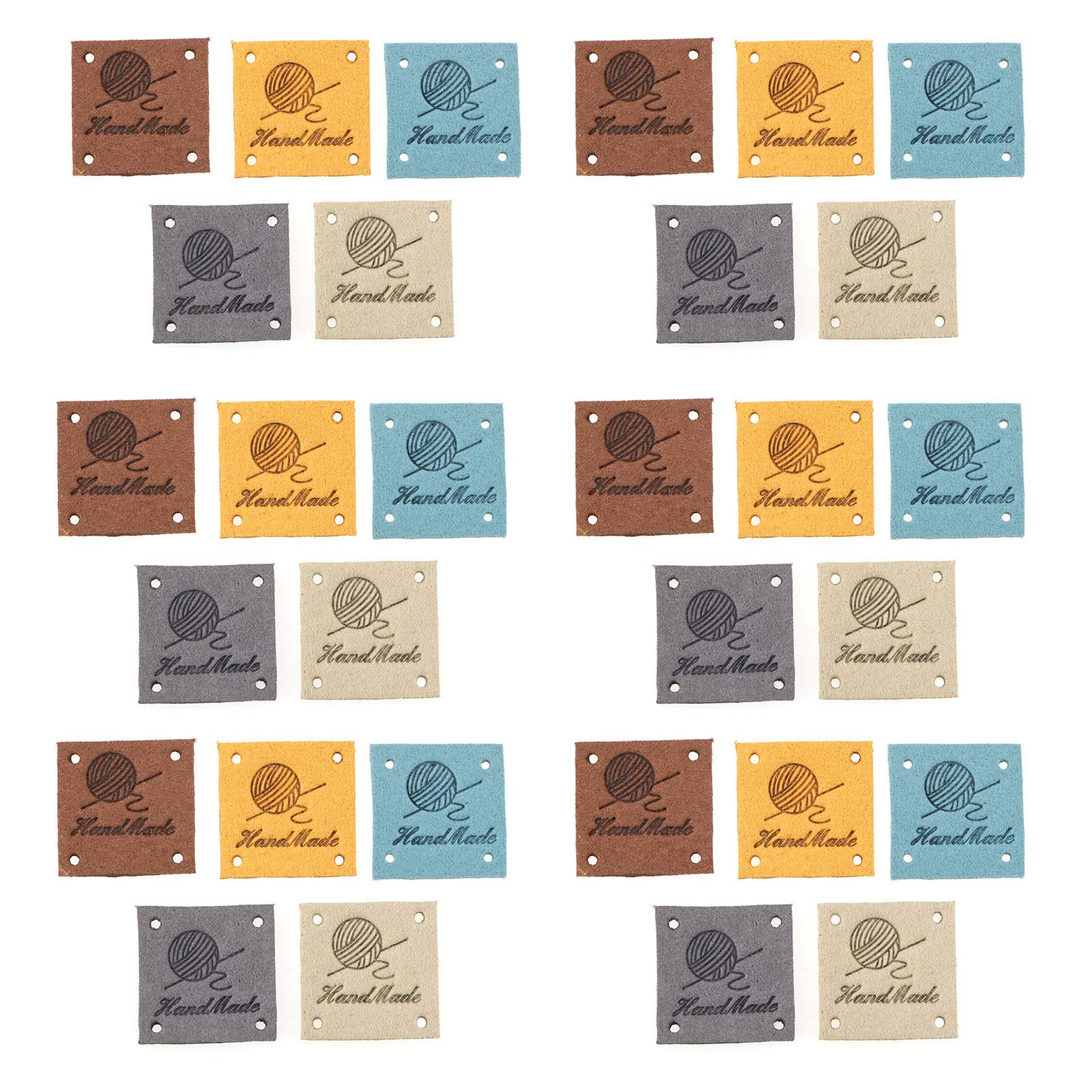 OTOTEC 50PCS Handmade Tags Leather Handmade Labels Embellishment with 4 Holes for Crochet Sewing Clothing Decors DIY Craft Handbags Decoration 5 Colours