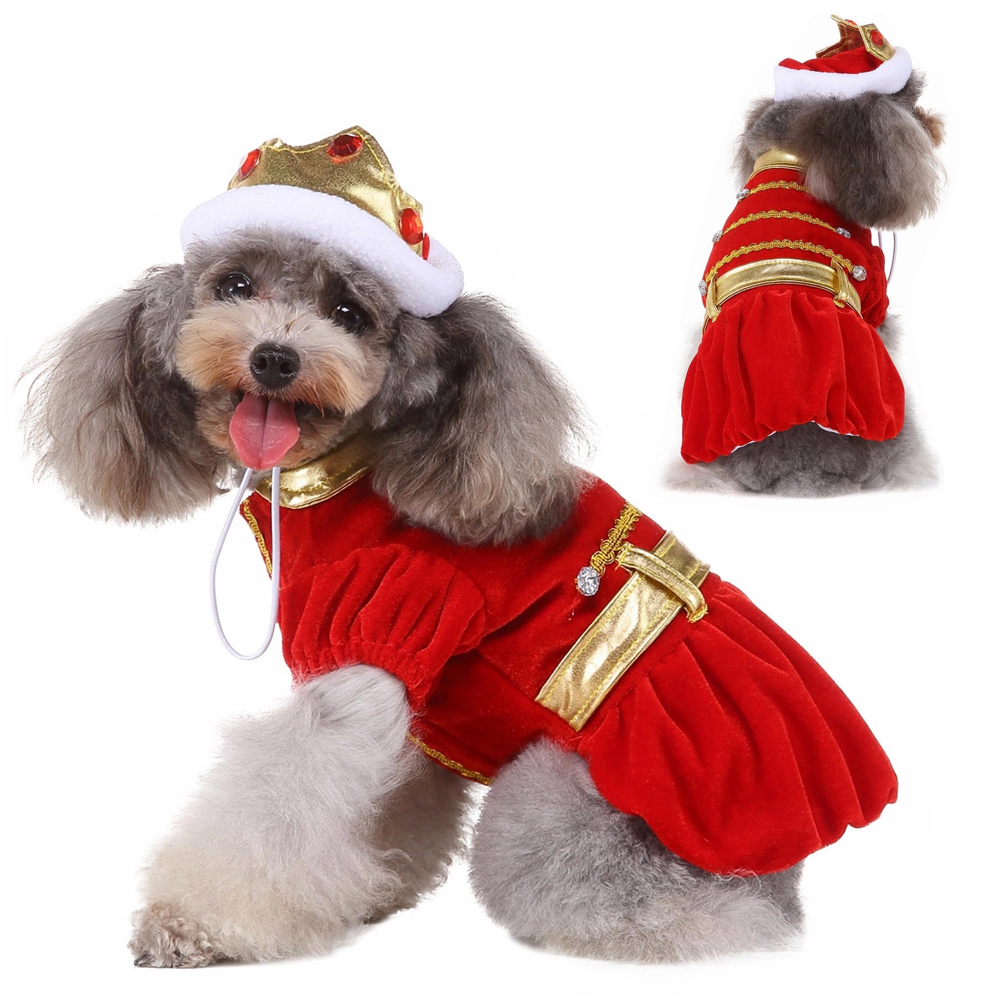 Yoption King Dog Cat Costumes with Crown Hat, Pet Halloween Christmas Velvet Funny Cosplay Costume Hoodie Outfits Clothes (M)