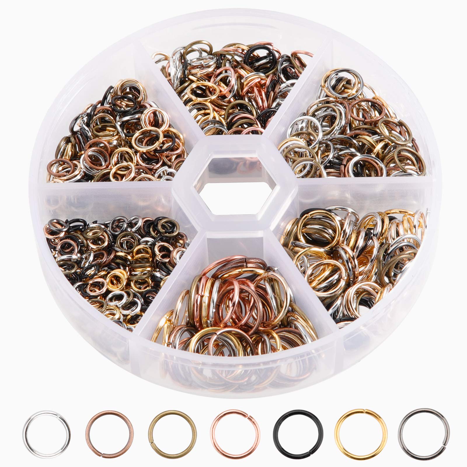 Rybtd About 970 PCS Open Jump Rings 7 Colors Split Rings 4/5/6/7/8/10mm Close But Unsoldered Jump Rings with Plastic Box Can Be Used for Jewelry Making Accessory, Earrings, Necklaces, Bracelet DIY