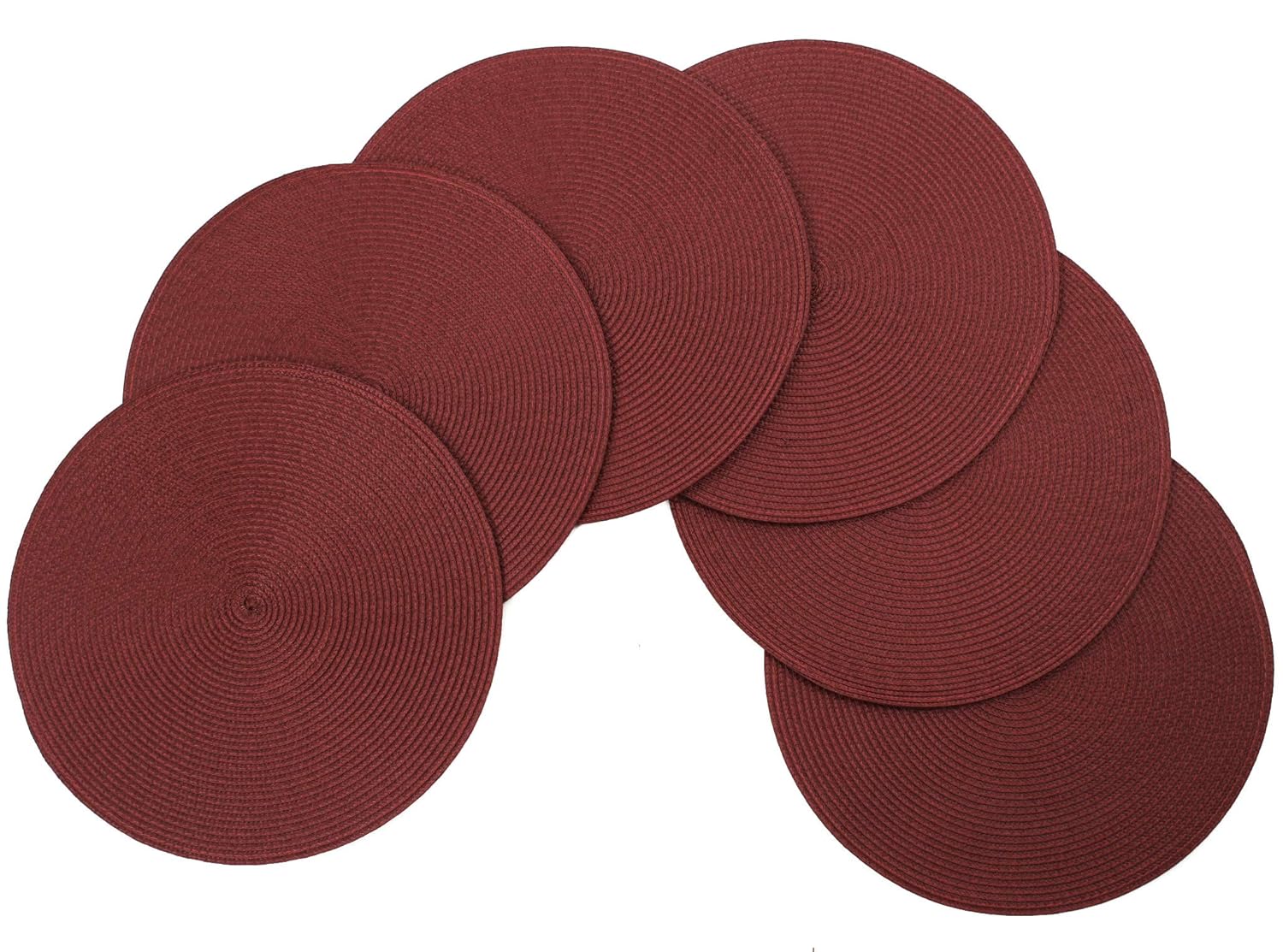 V Vienna Woven Spiral Table Placemats 15 Inches Round Set of 6 Non-Slip Dining & Kitchen Table Mats Burgundy