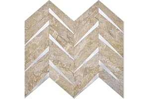 DICOFUN 1 Sheet Sandstone Look Herringbone Peel and Stick Backsplash for Kitchen, PVC Mixed Metal Gold Chevron Stick on Backsplash Wall Tiles