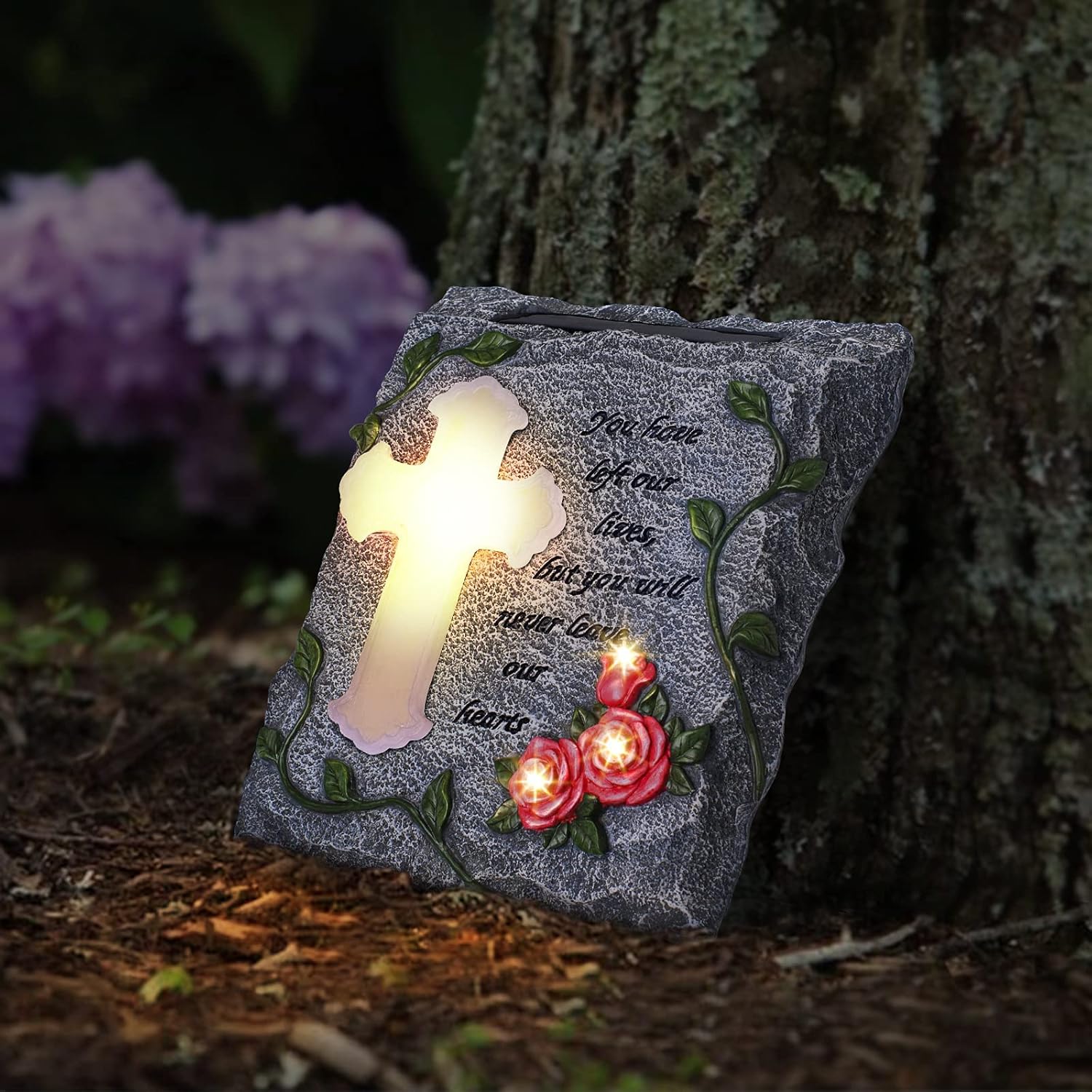 Hardscaping Materials - MXwcy Garden Memorial Stepping Stone,The Cross, Solar LED Lights Outdoor Waterproof, A Touching Memorial Gift - Condolence Gifts Grave Decorations for Cemetery
