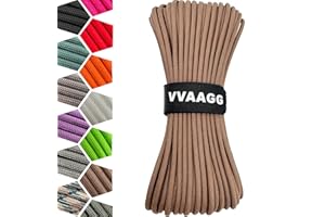 VVAAGG 1000 Tan Paracord 50FT Utility Parachute Cord 4mm Nylon String12 Strand Nylon Camping Rope, Tent Rope, Clothsline Rope for Survival & Camping Gear