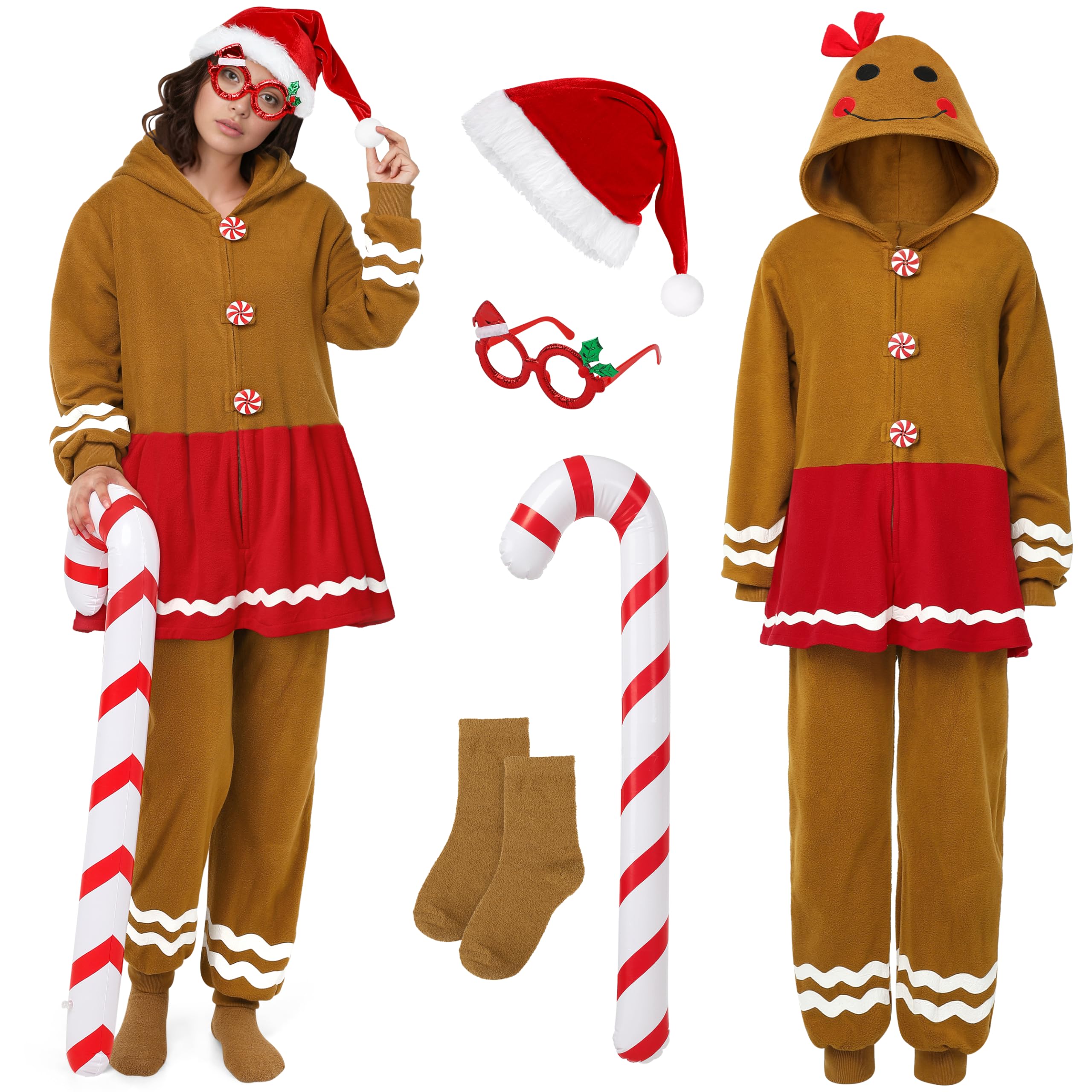SOMSOC Women Gingerbread Onesie Pajamas Adult Christmas One-Piece ...