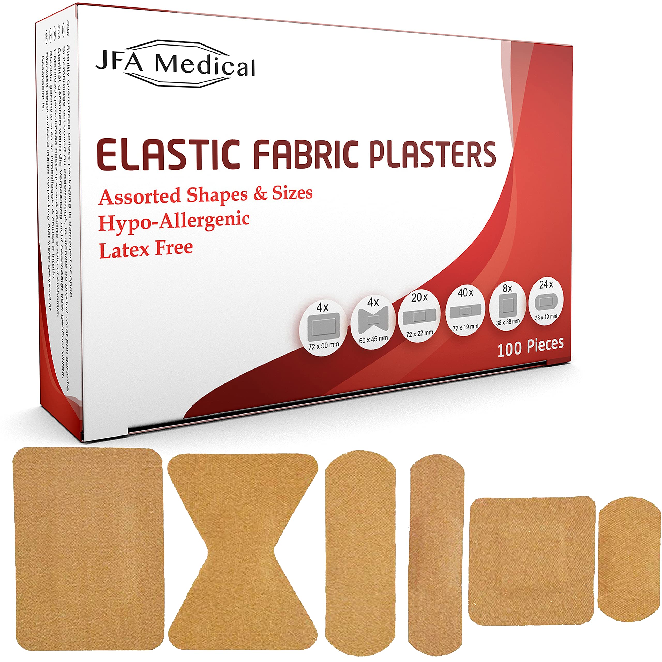 JFA Medical Fabric Assorted Plasters (6 Sizes) 100 Plasters per Pack