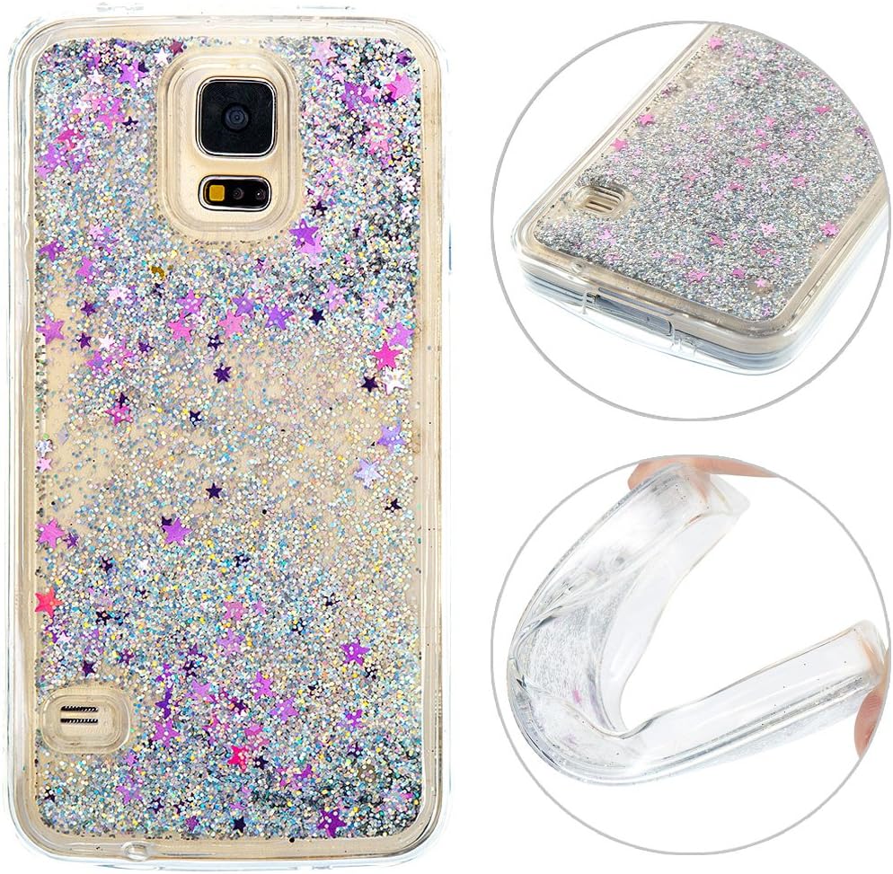 Galaxy S5 Liquid Glitter Case, Galaxy S5 Neo Soft Gel Case, Moon mood 3D Bling Sparkle Flowing Moving Quicksand Phone Case Crystal Clear Back Case for Samsung Galaxy S5 Neo SV I9600 5.1 inch