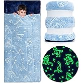 Kids Sleeping Bag for Boys & Girls, Glow in The Dark Sleeping Bags Kids Ages 3+, Large Kids Sleeping Bag with Pillow Pocket, 