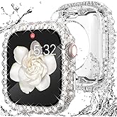 WINGLE 2 in 1 Waterproof Case for Apple Watch 41mm Screen Protector Case Series 9 8 7, Bling Lace Edge Diamond Face Cover Full Glitter Rhinestone Protective Bumper for iWatch Women, 41 mm Clear
