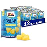 Dole Pineapple Chunks, 20 oz Cans, 12 Pack | In 100% Pineapple Juice, No Sugar Added, Canned Fruit