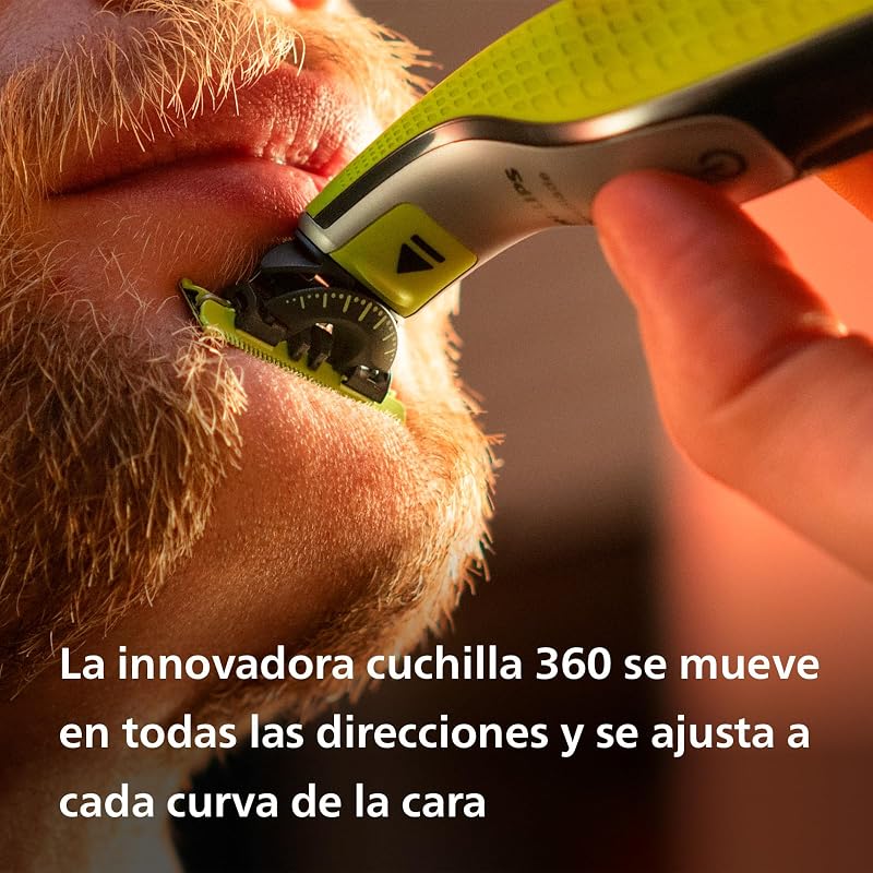 OneBlade 360 - Maquinilla de Afeitar Híbrida, Barbero Eléctrico y Afeitadora, 2 Cuchillas 360, Peine-Guía Ajustable 5 en 1 (modelo QP2734/30)