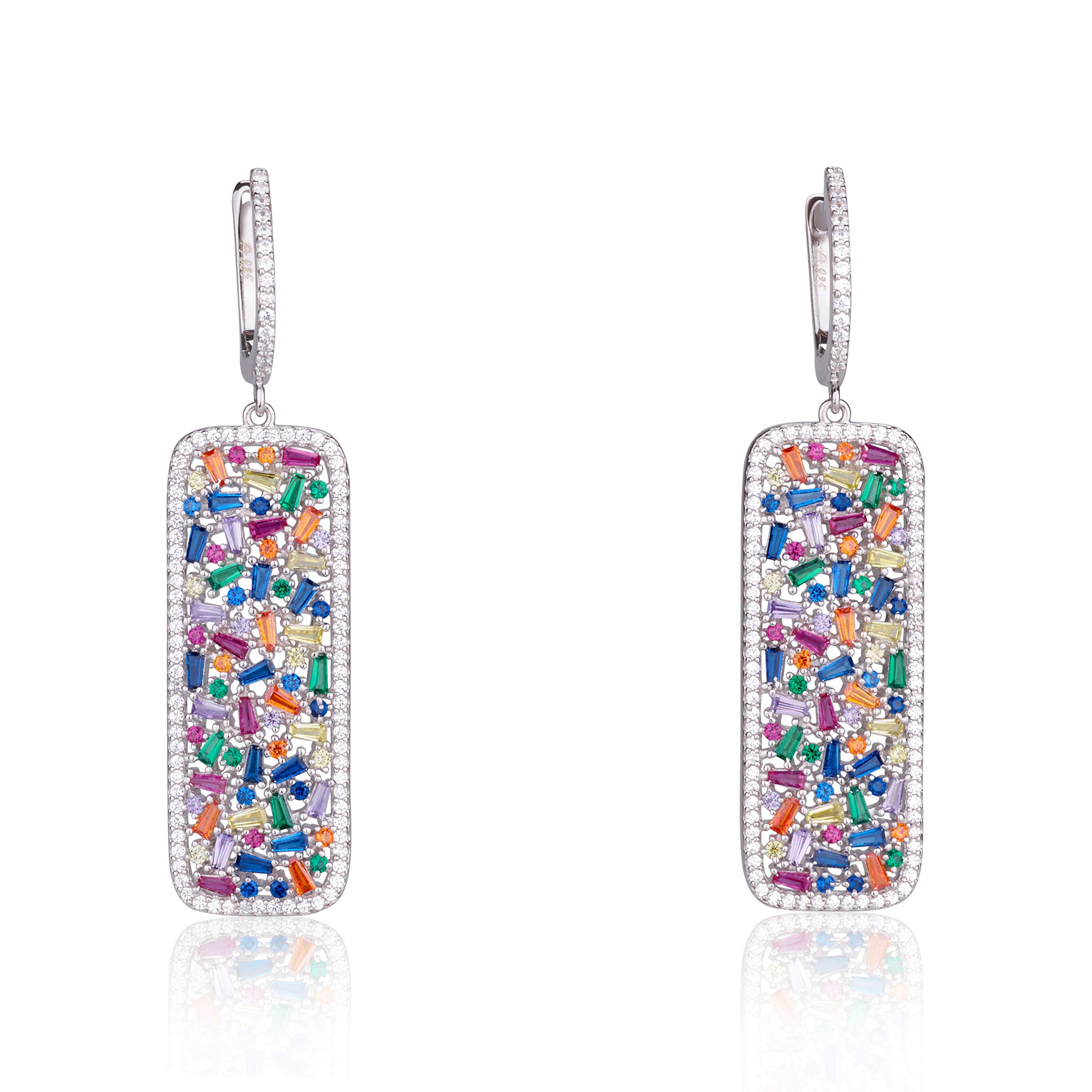 MIO MAY CHIARA colour glam silver earring, rhodium plated with rainbow colour and white Zirconia stone