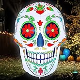 Honoson 4 Feet Halloween Inflatable Skull LED Lights Blown Up Sugar Skull Day of The Dead Giant Sugar Skulls Lighted Outdoor Indoor Holiday Decor for Lawn Yard Garden(Green Style)