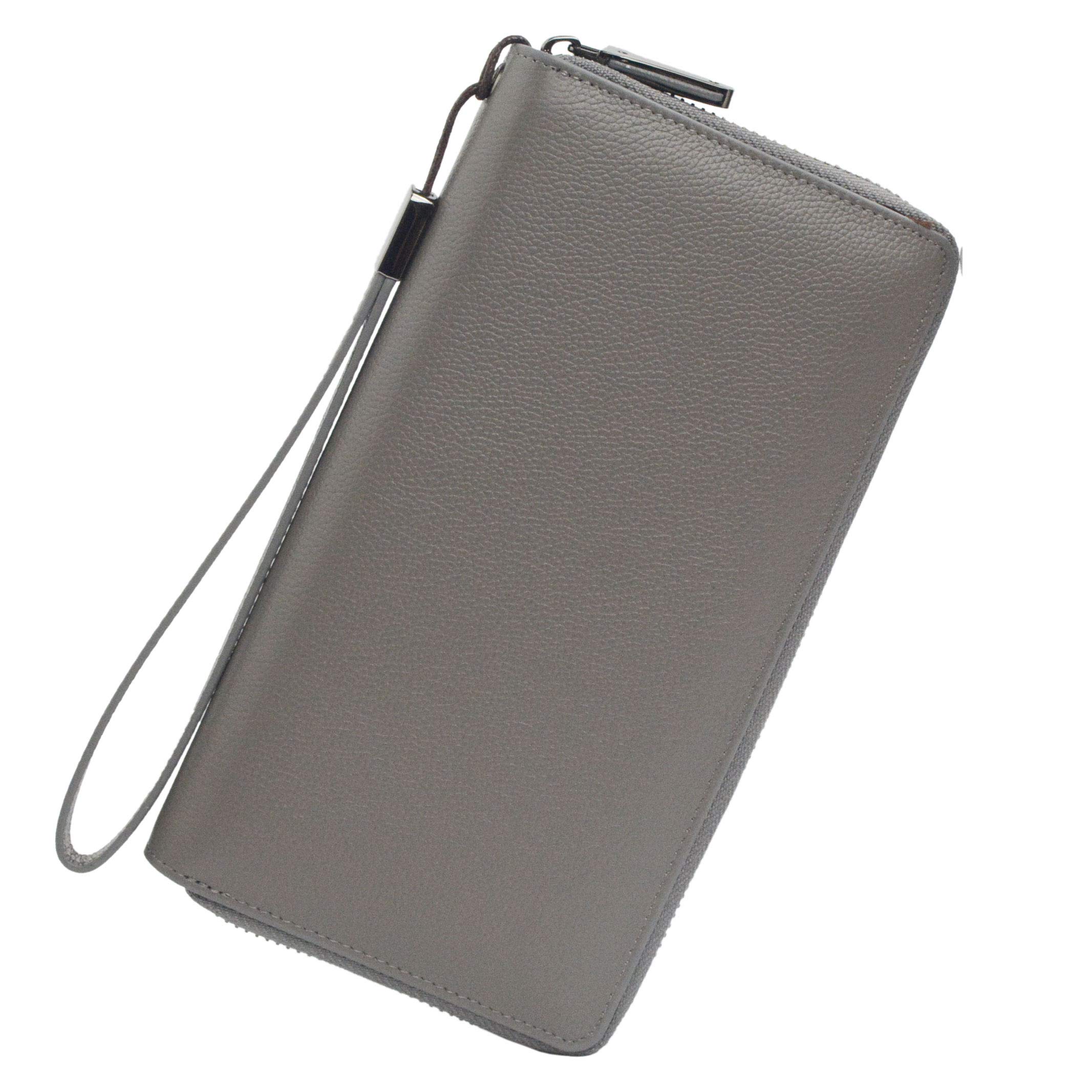RFID Blocking Purses for Women Real Leather Zip Around Large Travel Mobile Phone Ladies Long Money Purses Wallet, 17 Card Slots(Grey)