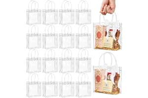 Jutieuo 16 Pack Clear Plastic Gift Bags with Handles, 5.9" x 6.3" x 2.8" Reusable Transparent Party Favor Bags PVC Goodie Bags Bulk for Wedding, Baby Shower, Birthday