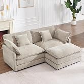 GNIXUU 76.7" Camel Small L Shaped Cloud Couch Loveseat Sofa with Ottoman | Modular Sectional Couches for Small Places, Living Room, Apartment, Studio, Office, Deep Seat, 2 Seater Sofa, Chenille Fabric