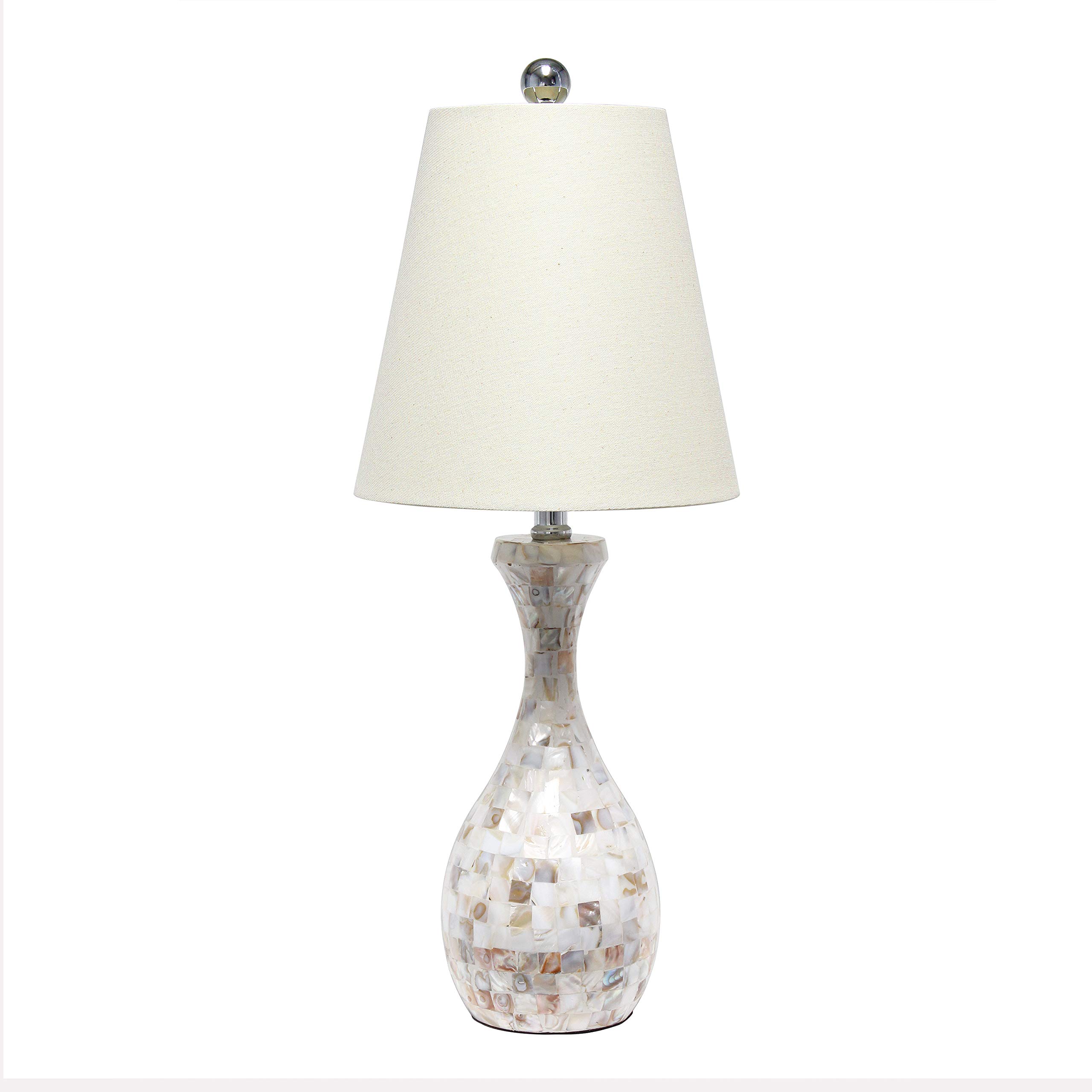Elegant Designs LT3336-MOP Coastal Sands Beachy Seashell Mosaic Tile Look Table Lamp with Fabric Shade