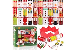 NAWITDA 10 Pack Christmas No-Snap Party Table Favors, Xmas Table Favor with Party Hat, Joke & Little Gift Inside, Christmas Seasonal Holiday Dinner Traditions Supplies for Kids and Adults