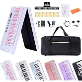ADM 61 Key Folding Electric Piano Keyboard, Foldable Electronic Keyboard, Wireless 128 Tones, 128 Rhythms Includes Pedal, Gig Bag, Headphones for Beginners, Students, Teenagers, Adults, White