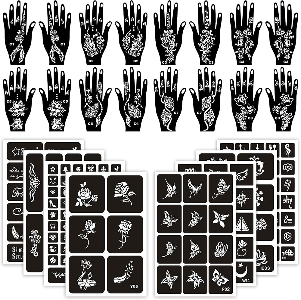 Aresvns Tattoo Stencils Kit 24 Sheets Reusable Body Art Templates for Women