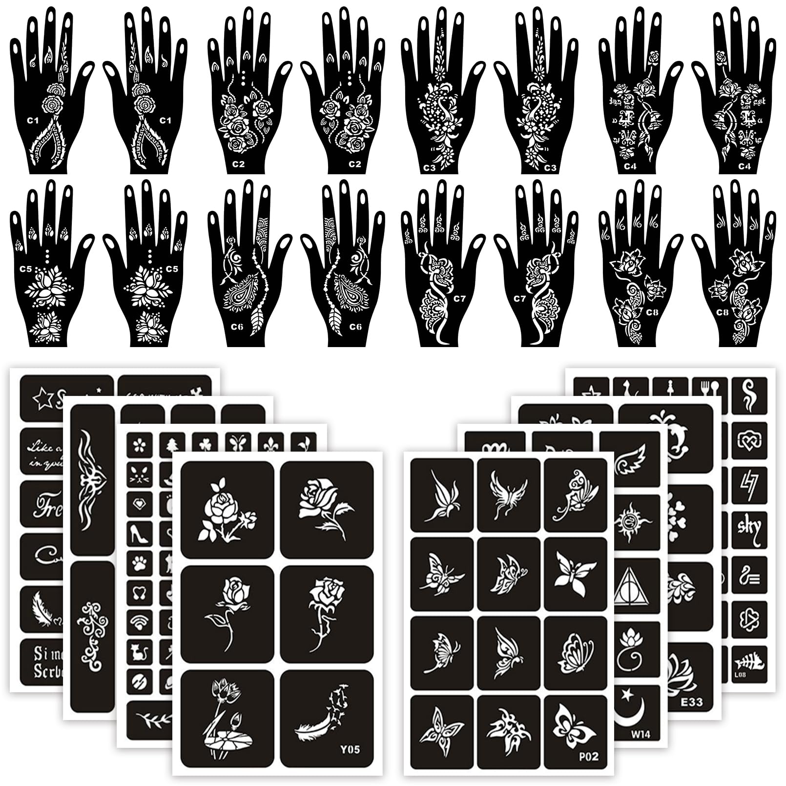 Aresvns Temporary Tattoos Stencils Kit 24 Sheets for Women,Reusable Temporary Tattoo Templates for Girls,Body Art Tattoo Stencils Fake Tattoo for Family Friends Party