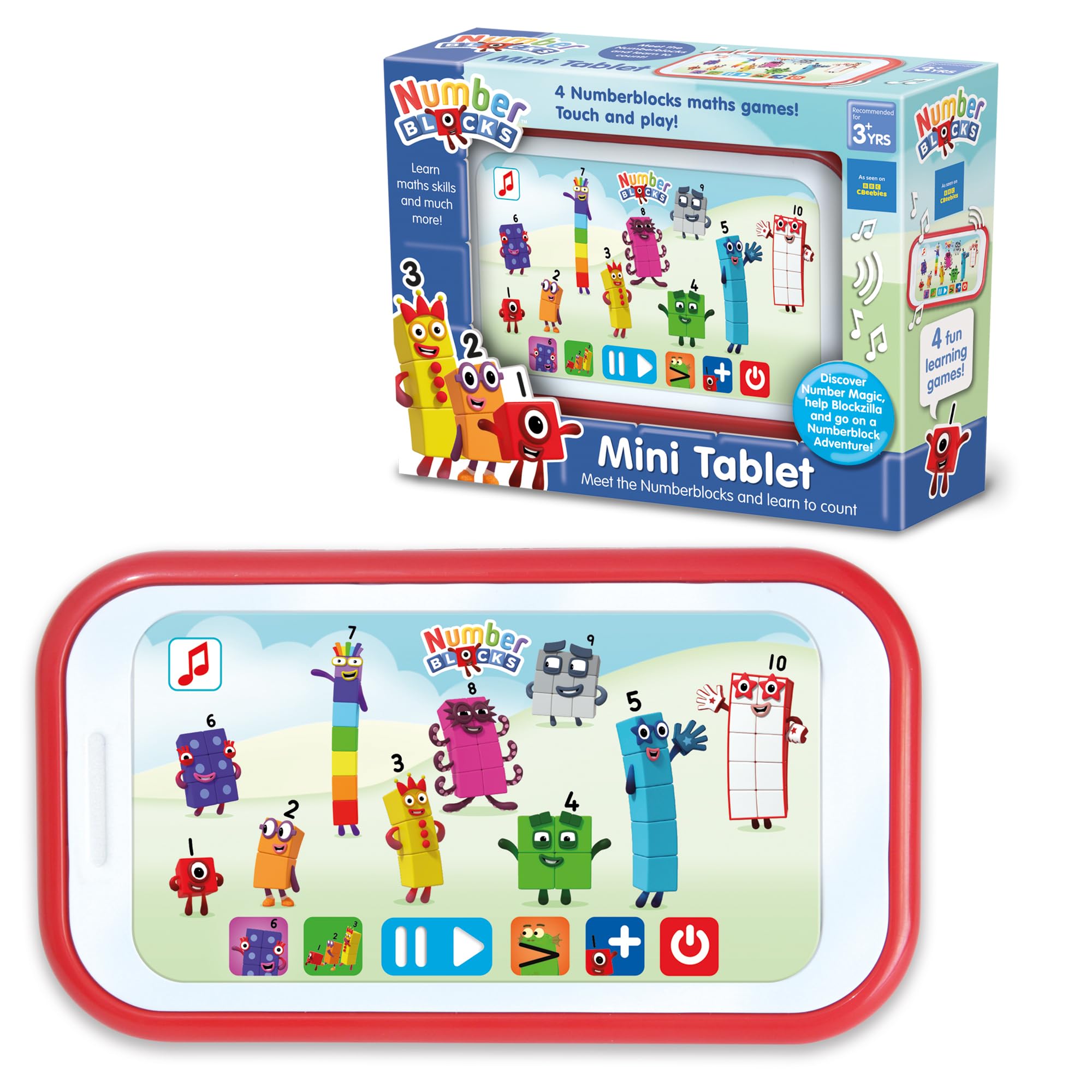 Numberblocks Mini Tablet Toy - Interactive Number Blocks Learning with 4 Fun Maths Activities - Educational Toys for Children 3+ Years - Portable Electronic Learning Device, White