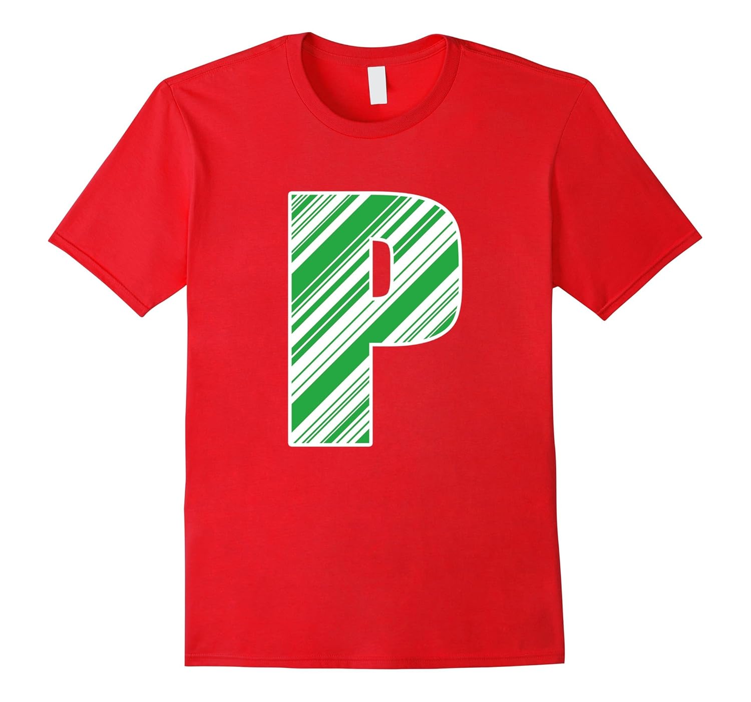 Alphabet P Letter Christmas Green Candy Cane Shirt-ANZ