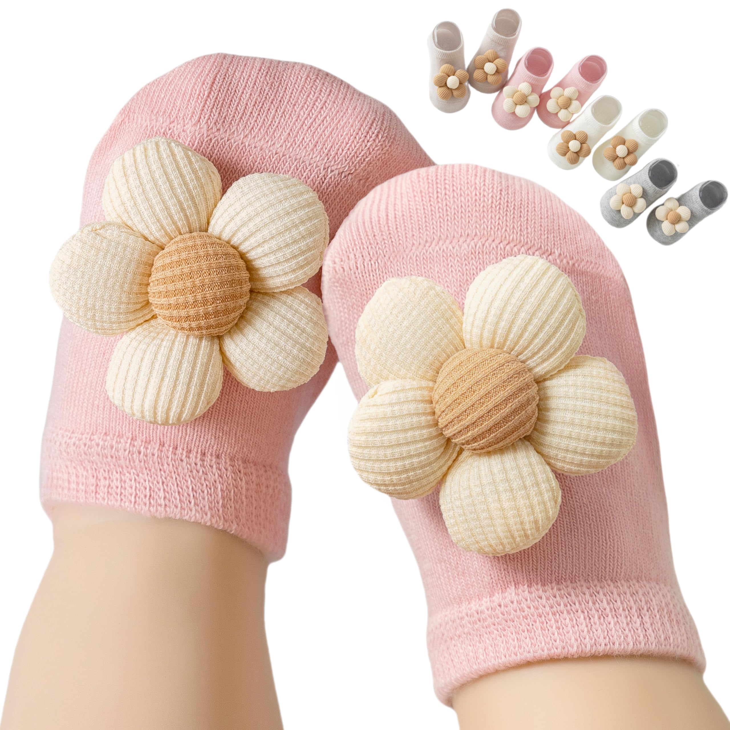 Photo 1 of EUFANCE Baby Girl Socks with Non-Slip, Cute Flower Grippy Design Toddler Ankle Socks Gift for Newborn Babies Infants