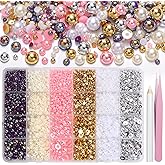 9000Pcs Flatback Pearls for Crafting, Silver Gold White Nail Half Pearls and Gems, 3-8mm Color Pink Beige Purple Half Round ABS Flatback Pearl Gems Bedazzling for Nails DIY Shoes Clothes Bags