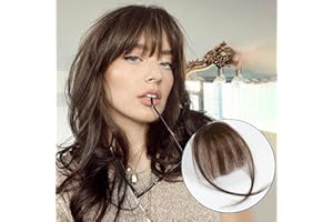 HAIRCUBE Bangs Hair 100% Human Hair Wispy Bangs, Hair Clip in Bangs, Fringe with Temples, Hairpieces for Women, Clip on Air Bangs, Hair Extension for Daily Wear Brown 4#