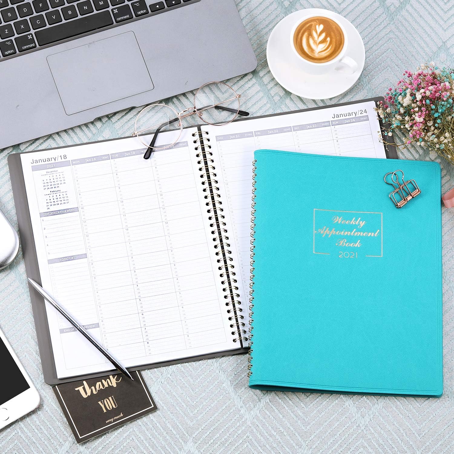 2021 Weekly Appointment Book & Planner - Daily Hourly Planner 8.4" x 10.6", Jan - Dec, 15-Minute Interval, Flexible Soft Cover, Twin-Wire Binding : Office Products