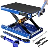 Motorcycle Lift Scissor Jack Heavy Duty Stand for Dirt Bike Repair | Ratchet wrench lifts in seconds, no tiring hand-cranking, 1100 lbs load, safety lock, low profile, fits ATV