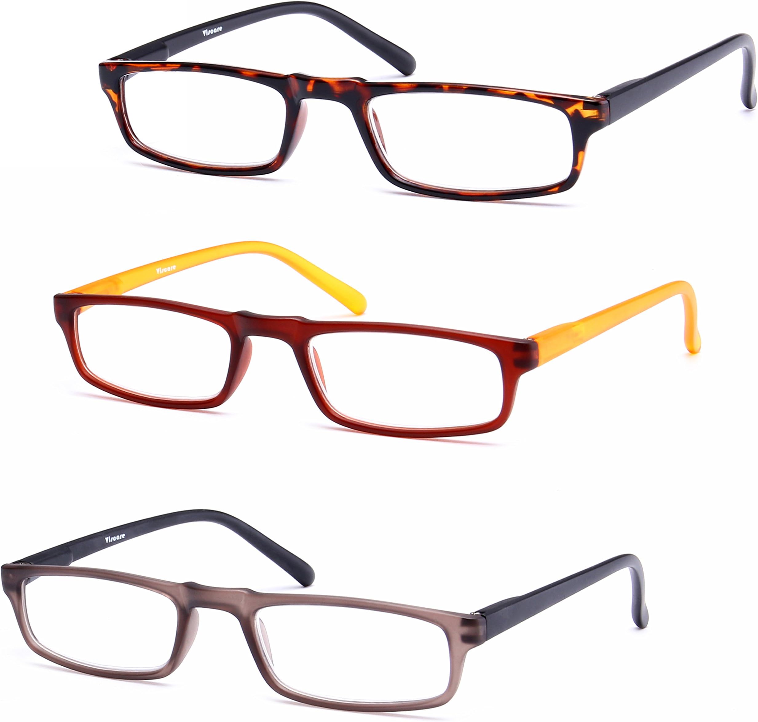 Viscare Surprisingly Good Quality! 3-Pair Men Women Fashion Rectangle Reading Readers Glasses with Spring Hinges (+2.50, 3 Pack)