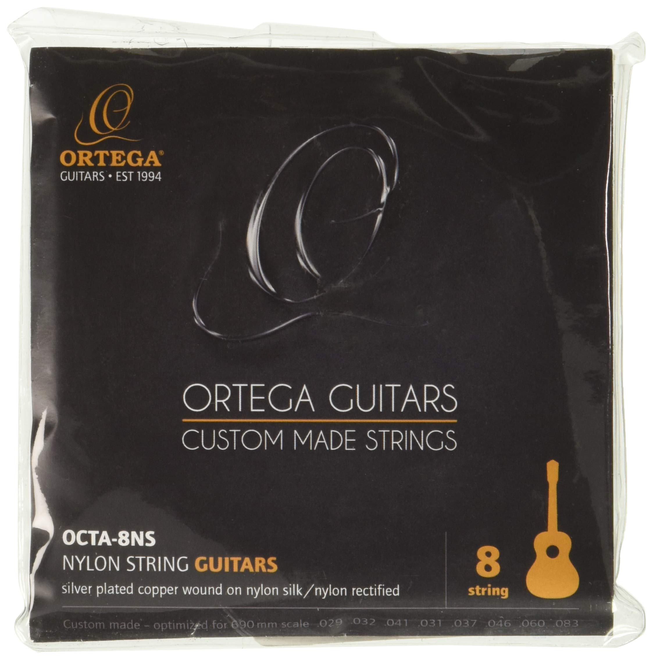 ORTEGA String Set 8-String Nylon Silver-plated Copper Wound - Made in Germany by Pyramid (OCTA-8NS)