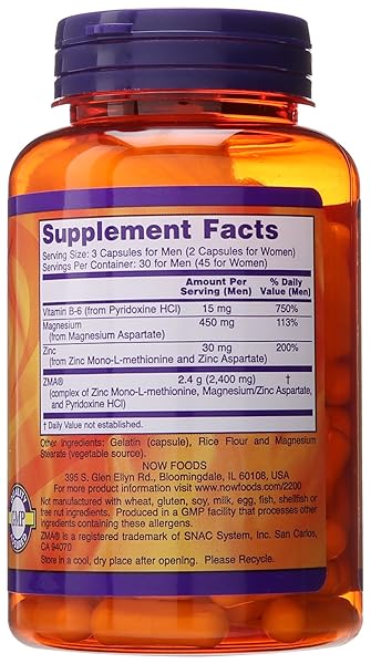 NOW SPORTS ZMA CAPSULES, 90 COUNT