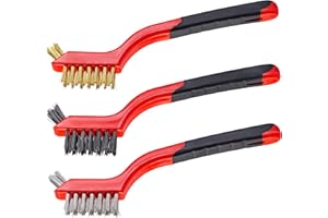 SKDORPFM Small Wire Brush Set, Wire Brushes for Cleaning Rust Removal, 3 Brush Types Stainless Steel Brush for Cleaning, Brass Metal Brush, and Nylon Brushes.