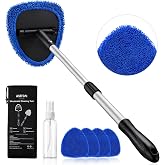 AstroAI 32" Ultra-Long Windshield Cleaner Tool &amp; Car Interior Detailing Kit | Extendable Handle, 4 Reusable Microfiber Pads, Streak &amp; Lint-free, Auto Glass Wiper Brush for Car &amp; Home, Blue