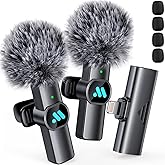 Leettus 2pcs Lavalier Wireless Microphone for iPhone iPad, Wireless Microphone for Video Recording, Game Live Streaming, Inte