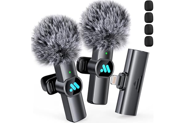 Leettus 2pcs Lavalier Wireless Microphone for iPhone iPad, Wireless Microphone for Video Recording, Game Live Streaming, Interviews, YouTube, TikTok, Vlog(for iPhone 14 and below)
